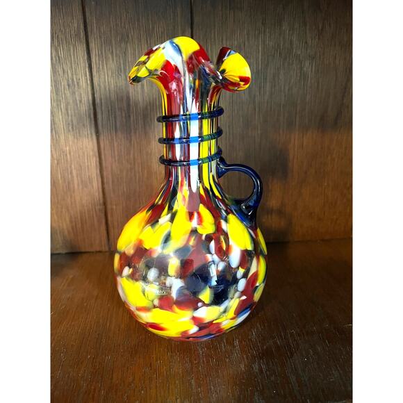 Italian Murano Glass Cobalt Blue Swirl/Handle Decanter/Vase